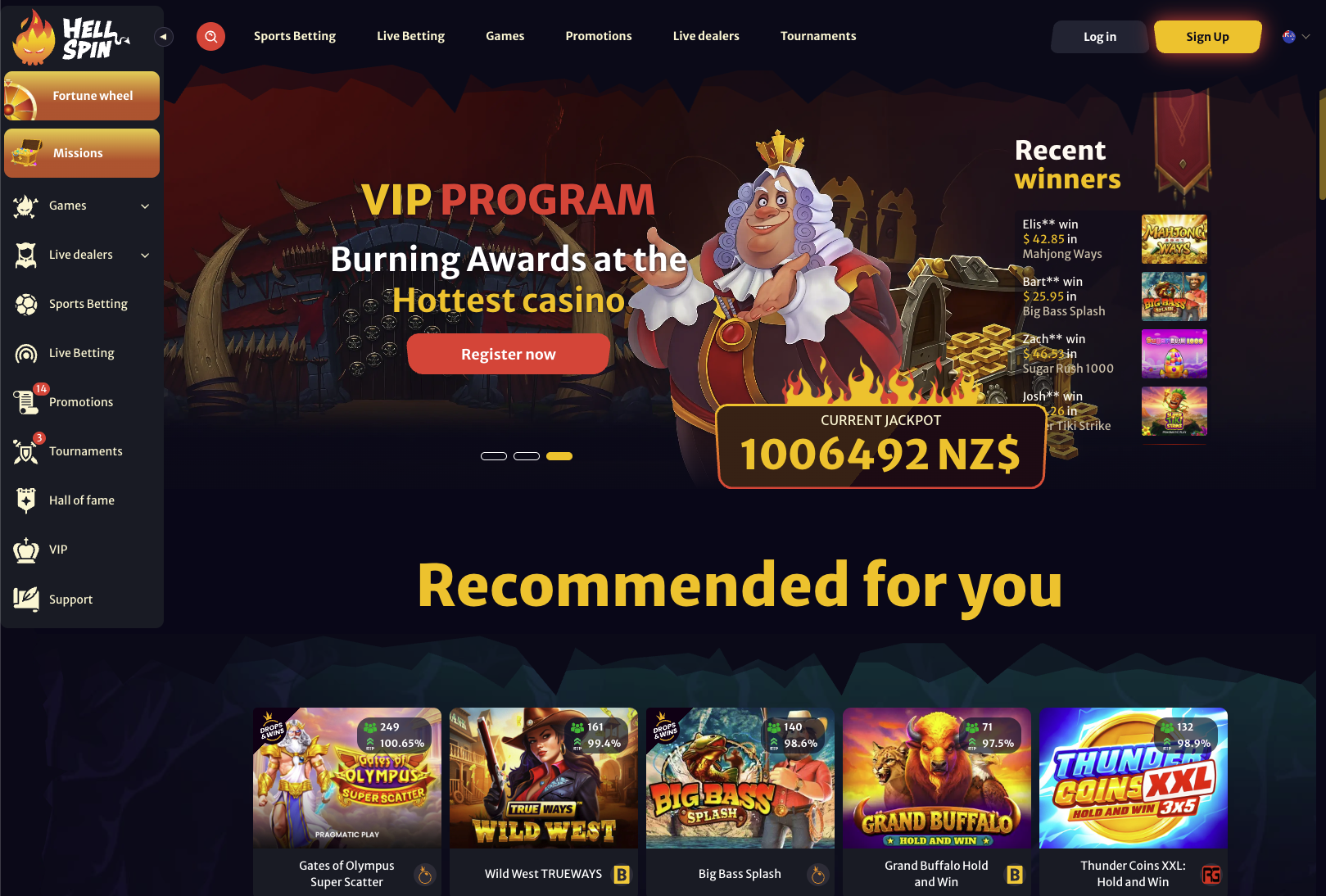 HellSpin Casino game lobby